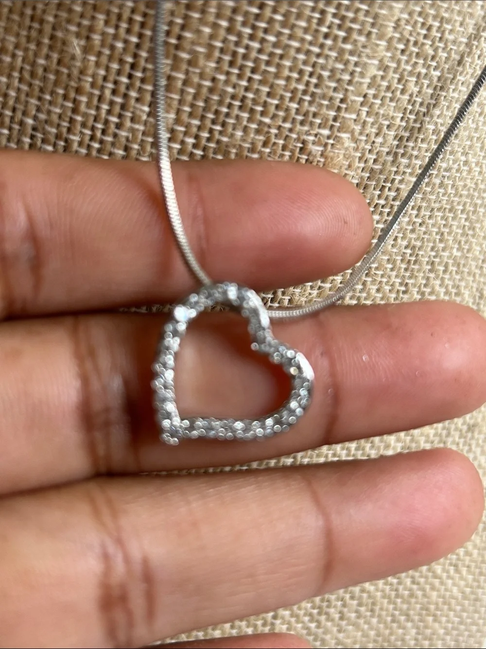 Sterling Silver Heart Pendant Necklace - Clear Crystal zirconia Accents